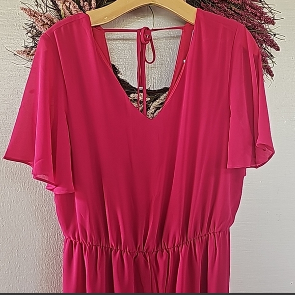 Women's Chiffon Romper-Dress Fuchia Size Large - Picture 2 of 7